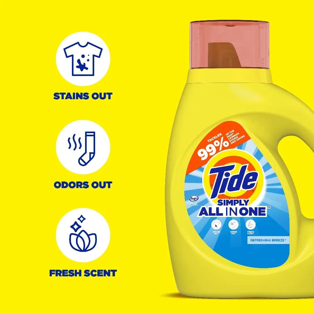 Liquid Laundry Detergent, Refreshing Scent, 24 Loads, 32 fl oz, Concentrated Cleaning, Effective Stain Remover, for All Machine Types, Fresh Long-Lasting Fragrance