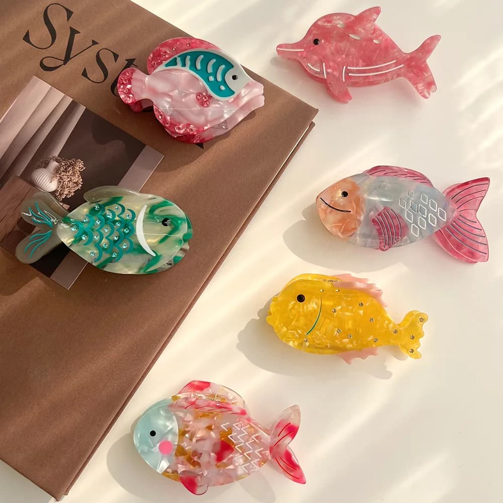NUOVA Collezione di Fermagli per Capelli a Forma di Pesciolino, Animali Subacquei Colorati, Fermagli Ecologici in Acetato, Accessori per Capelli da Donna
