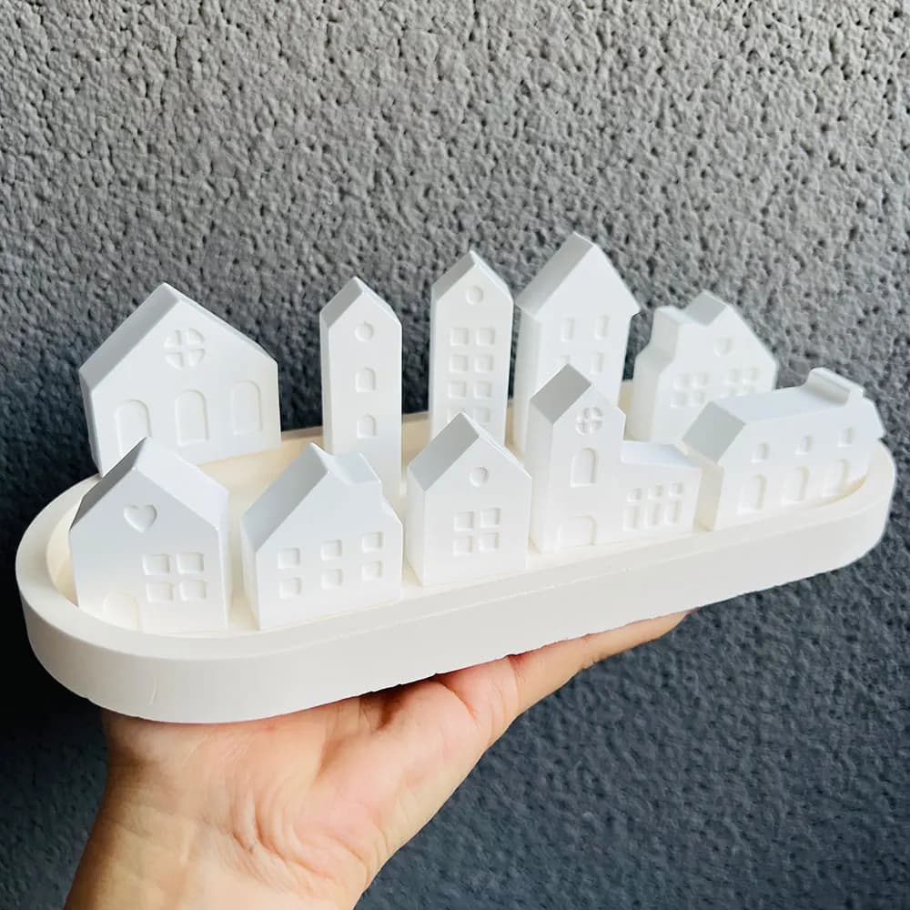 Simpatico edificio di case Stampo in silicone Casa nordica fai da te Ornamenti di alce Sapone Candela Stampo per colata in resina di gesso Decorazioni per la casa Regali artigianali