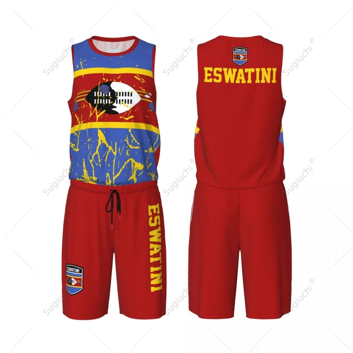 Set da basket da uomo con bandiera Eswatini, camicia e pantaloni senza maniche