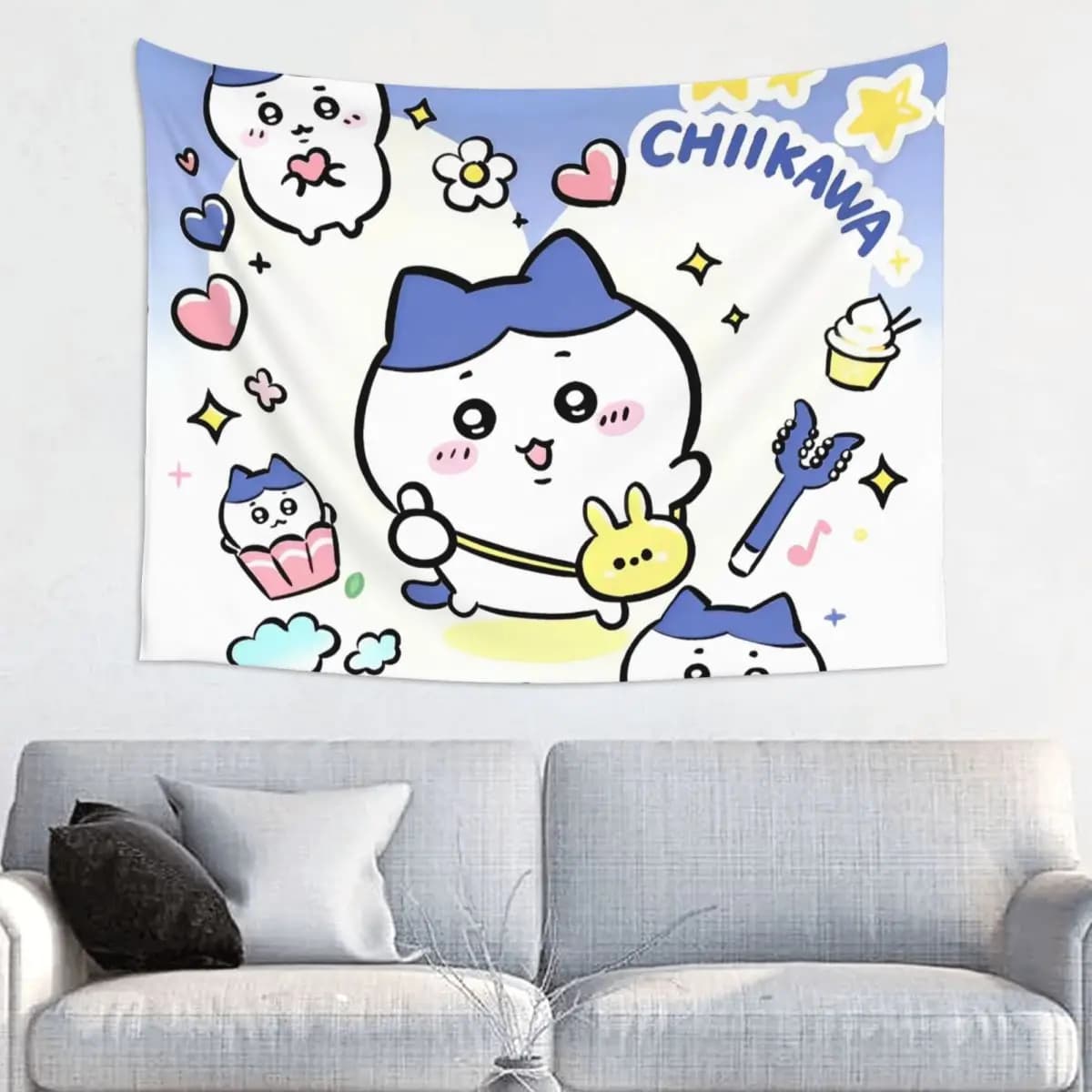Kawaii Chiikawas Catoon Tapestry Colorful Polyester Wall Hanging Room Decor Curtain Psychedelic Wall Tapestry