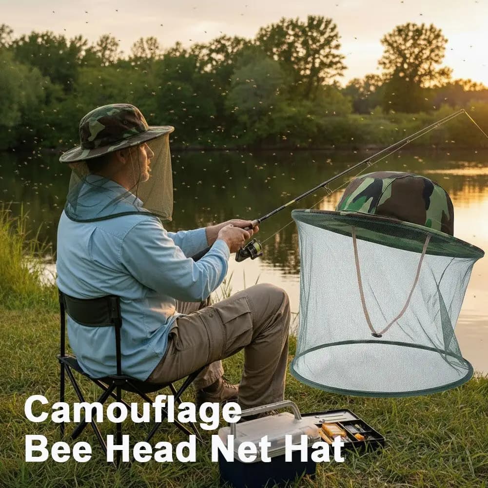 Camouflage Beekeeping Protective Bee Hat Insect Mesh Face Hat Anti-Mosquito Shawl Hat Outdoor Fishing Face Mask Hat