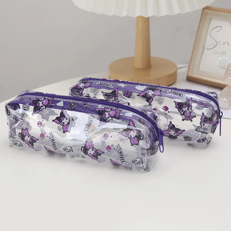 Astuccio per matite Kawaii Kuromi per ragazze Simpatico sacchetto per penne trasparente Sanrio Forniture per ufficio scolastico Cancelleria per cartoni animati