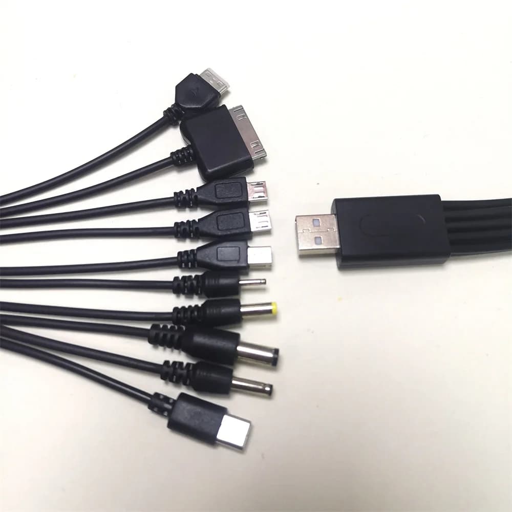 Universal Power Cable from USB to DC 10 in 1, Charger Adapter for Cell Phone, Multifunction DC jack charging line for USB data transfer