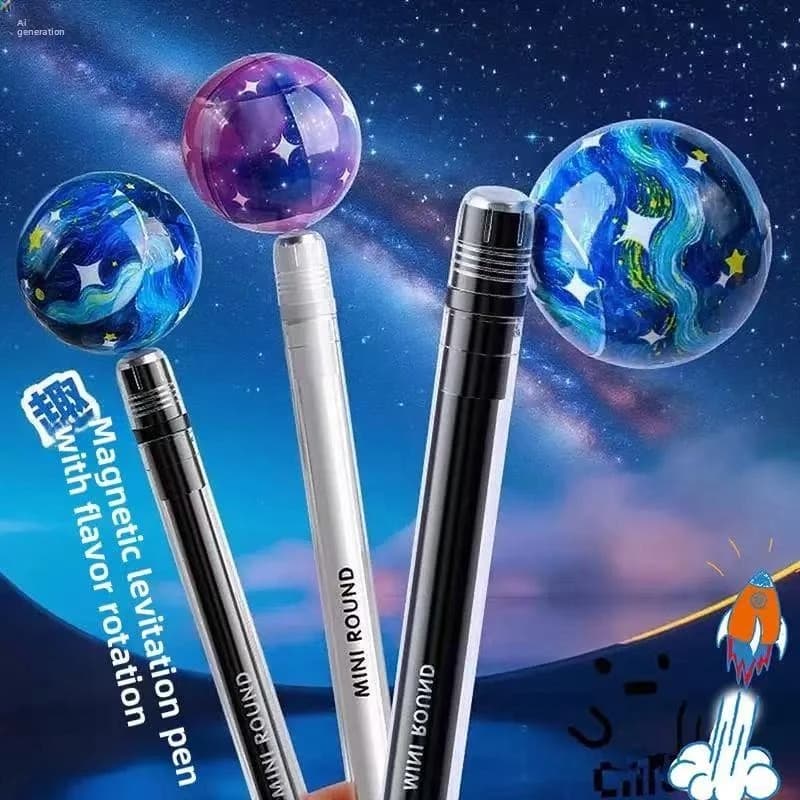 Penna Gel Antistress Kawai Planet Suspension 720 ° Penna Creativa Nera con Tubo Magnetico Rotante Effetto Cielo Stellato 0.5 mm
