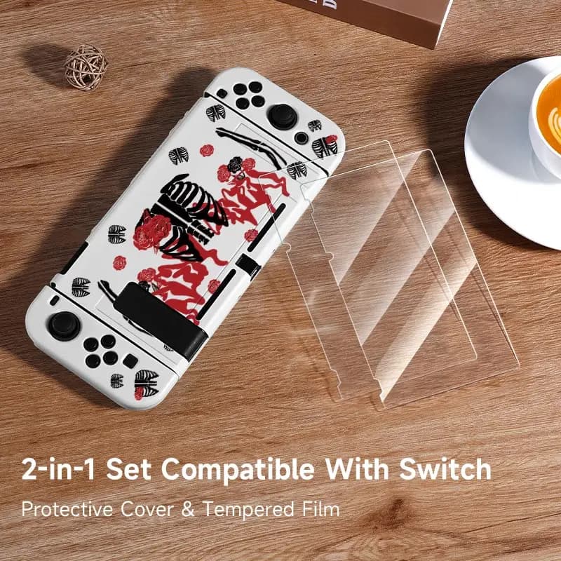 Custodia protettiva 1 pz Dark Rose con 2 pellicole per Switch NS/Oled/Lite, compatibile con console Switch e Joy-con