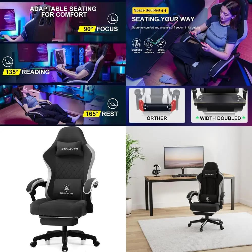 Sedia da Gaming Ergonomica con Schienale Alto, Supporto Lombare, Cuscino Girevole, Braccioli Collegati e Poggiapiedi