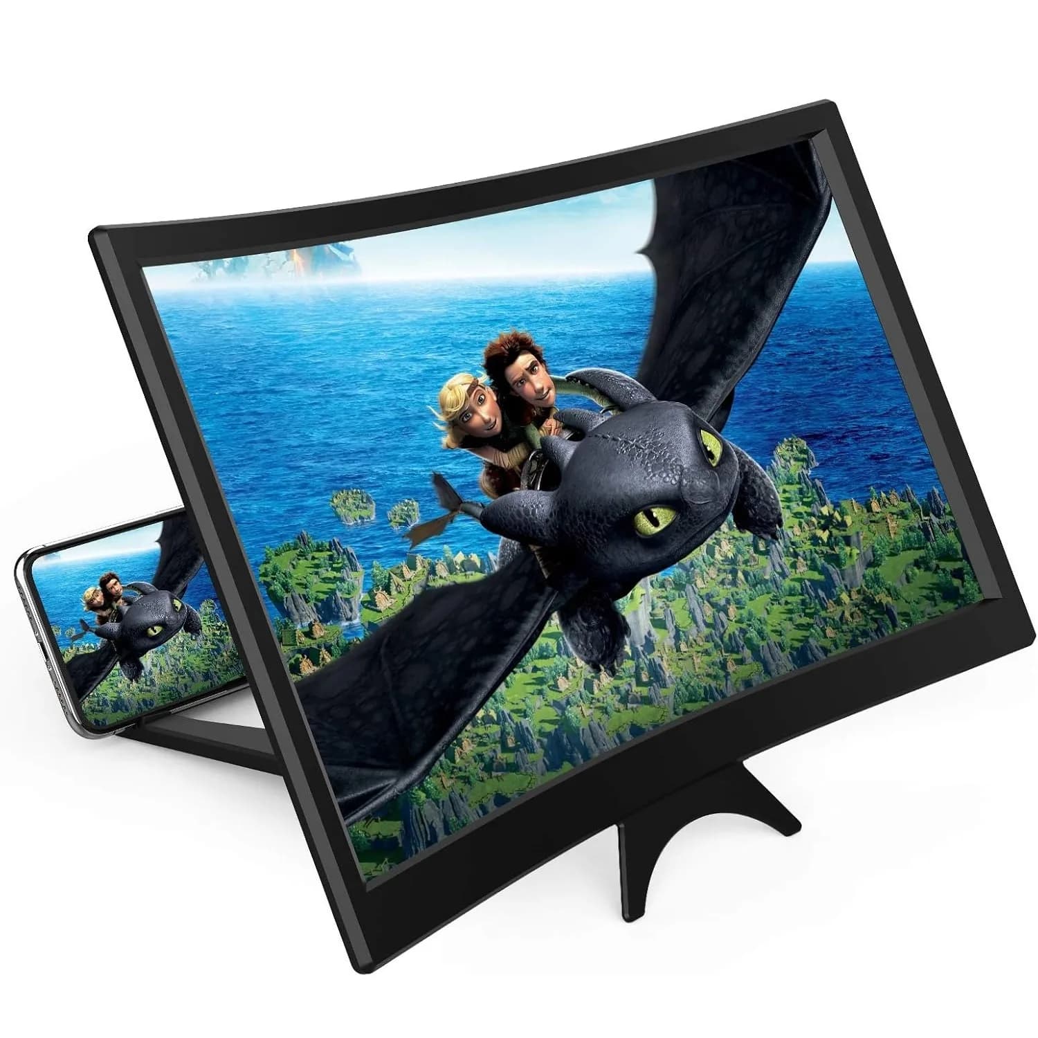 Lente d'ingrandimento per schermo curvo da 12 "per telefono cellulare Ingranditore per schermo per proiettore con ingrandimento 3D HD per film Supporto per supporto per telefono pieghevole video