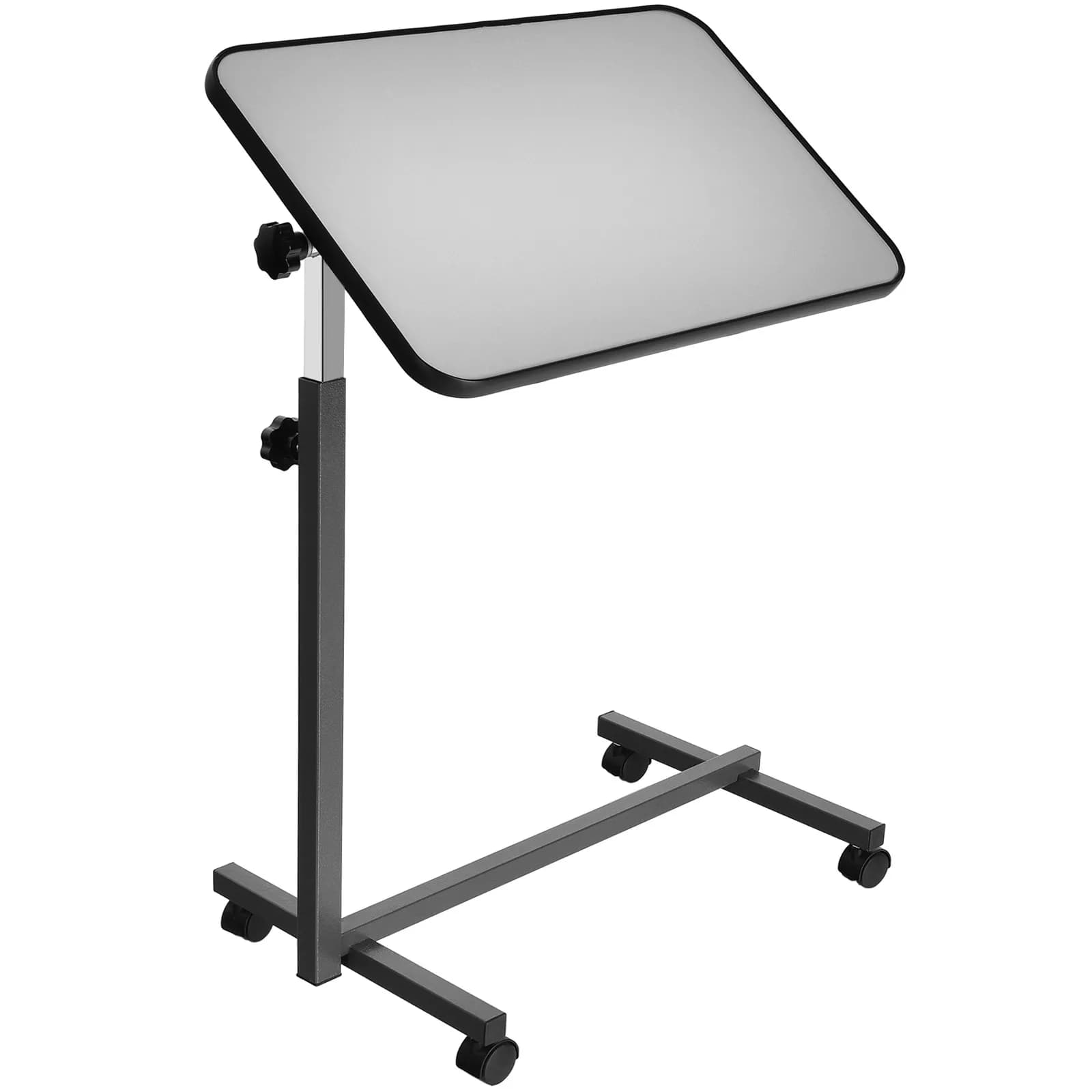 Tavolino da letto con ruote, vassoio per laptop e cibo, piano inclinabile, grigio