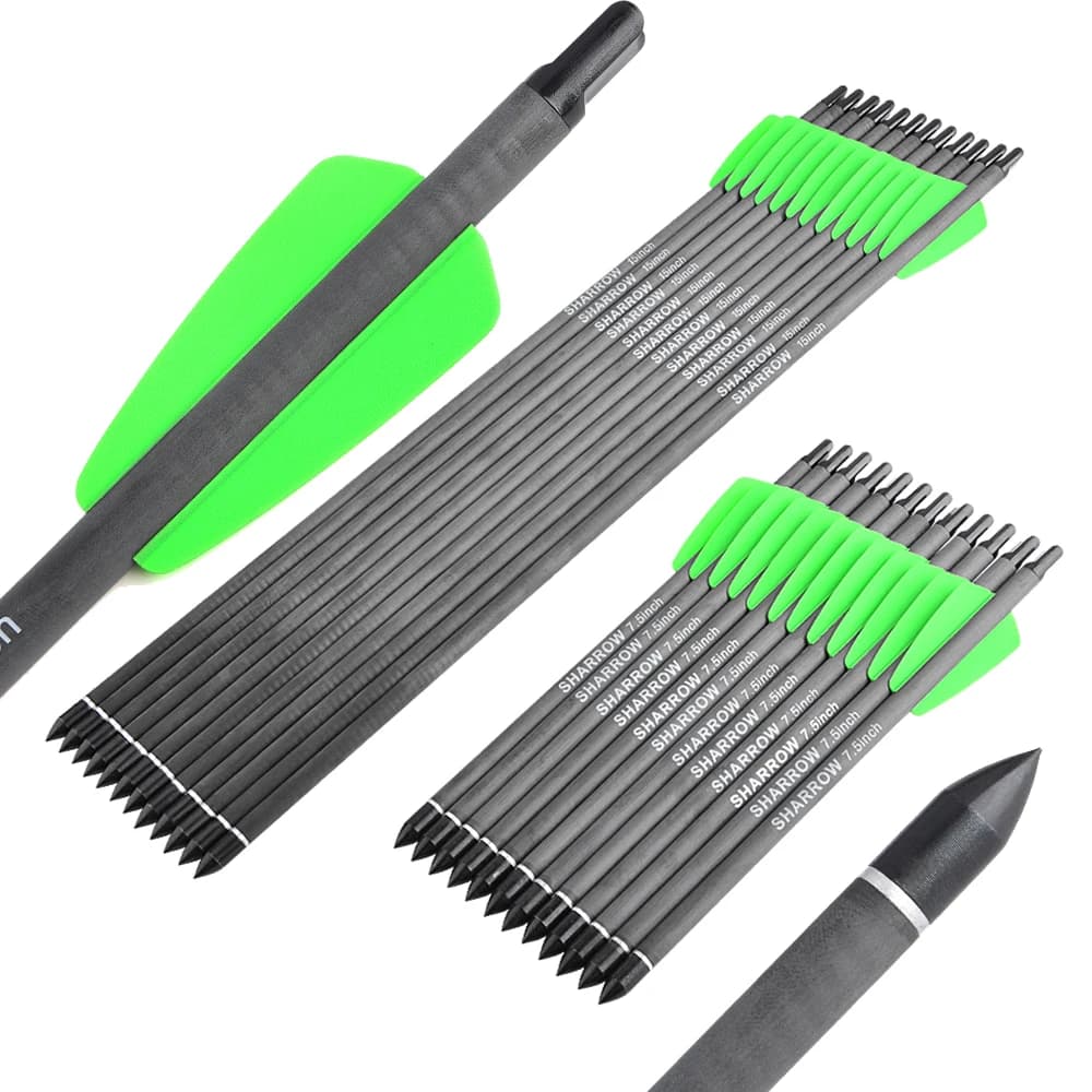 24 pezzi Spine 400 Balestra Freccia 7.5 "15" Freccia in carbonio misto 100 Grana Punta di freccia Tiro con l'arco Bulloni Balestra Caccia Tiro al bersaglio