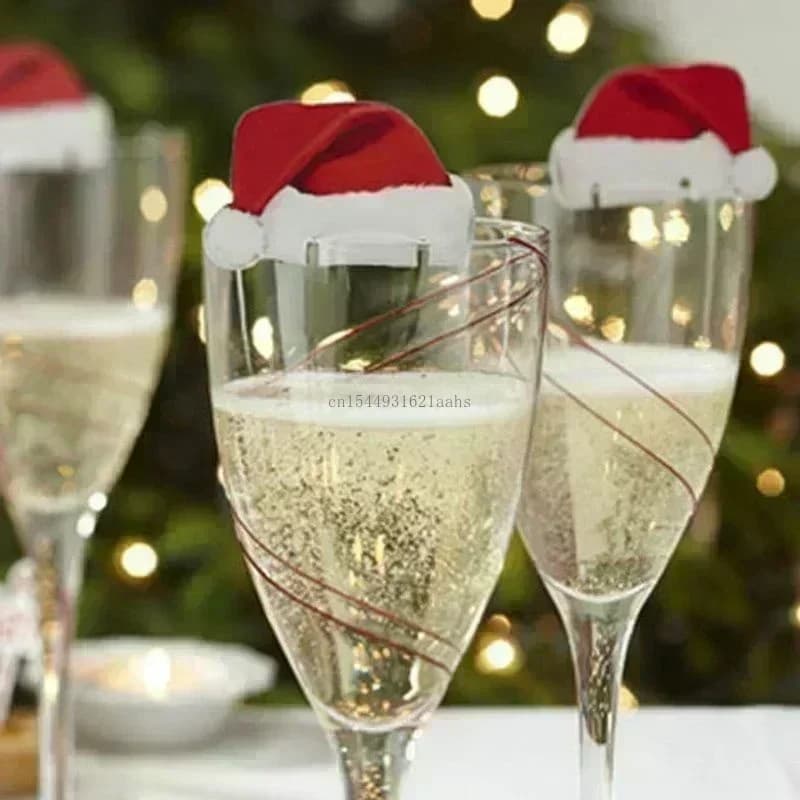 10/20/30PCS Carta di tazza di Natale Cappello di Babbo Natale Bicchiere di vino Decor Ornamenti Navidad Noel Regalo di Capodanno Decorazioni di Natale