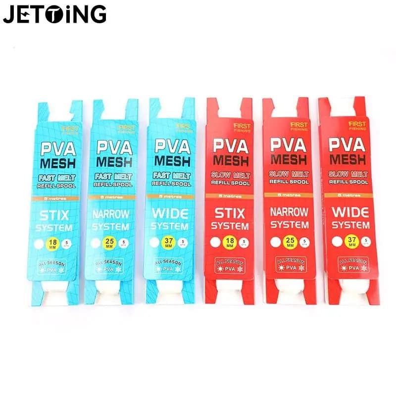 Slow Melt 18/25/37mm * 5M attrezzatura da pesca alla carpa PVA Mesh Refill Roll Hair Rig Hook Bait Feeder Nets Bags Hook Water dissolding Nets