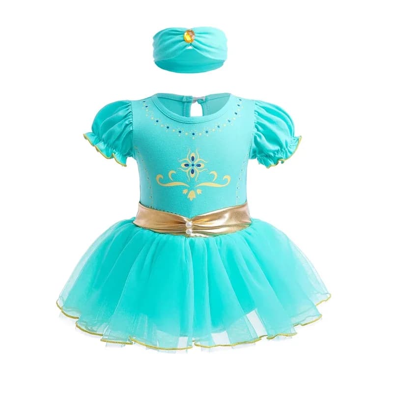 Costume da principessa Jasmine per bambina, bambina, Natale, principessa di Halloween, festa di compleanno, pagliaccetto in cotone, vestito dal tutu con fascia