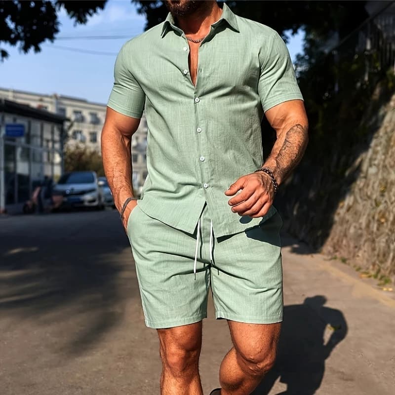Men's slim fit with short sleeves Court and shorts - Summer Collection 2026 - Beach casual sportswear - Hawaiian Style Comfortable