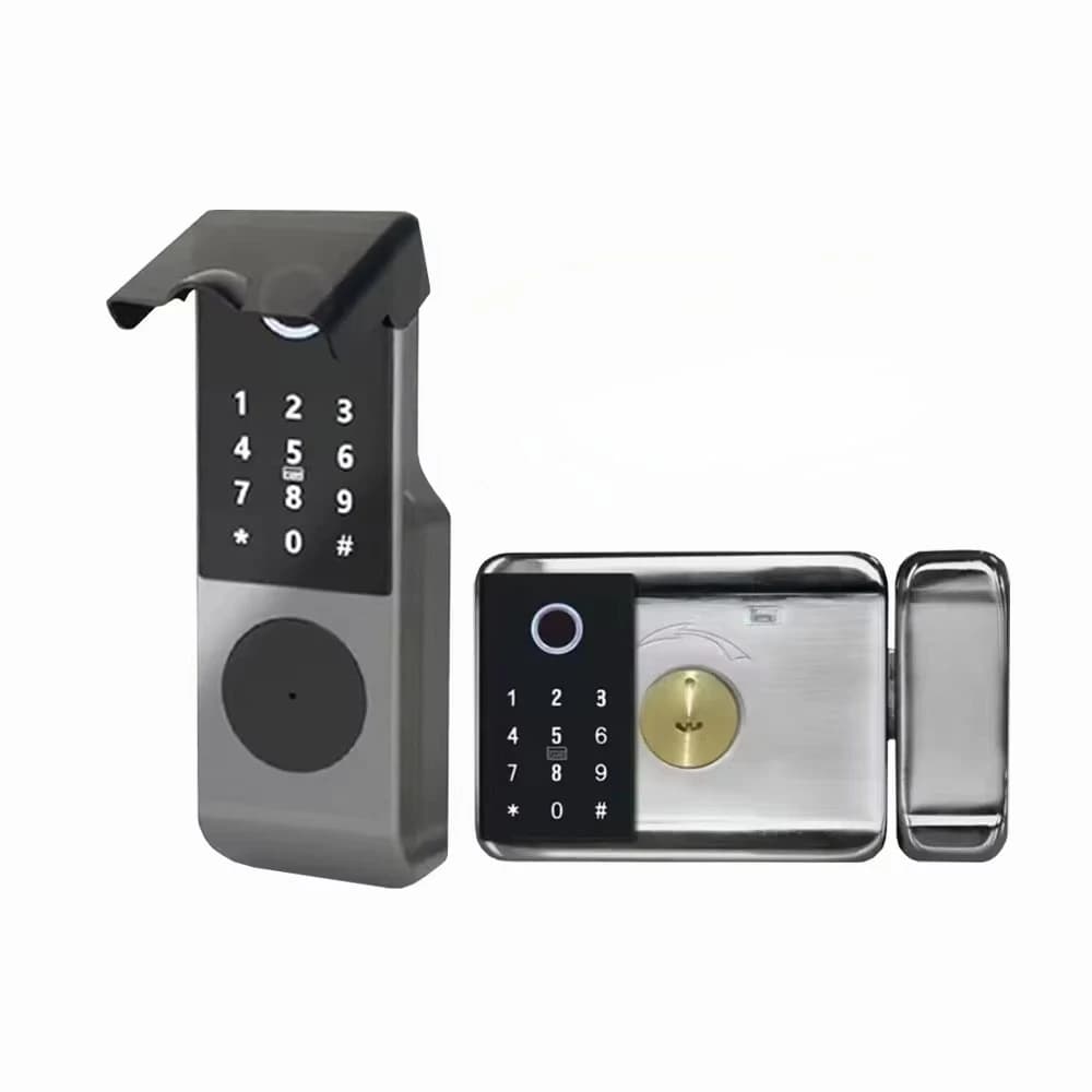 Maniglia per porta digitale Chiave per scheda Rfid Serratura intelligente per impronte digitali impermeabile Serratura per porta con impronta digitale a doppia faccia