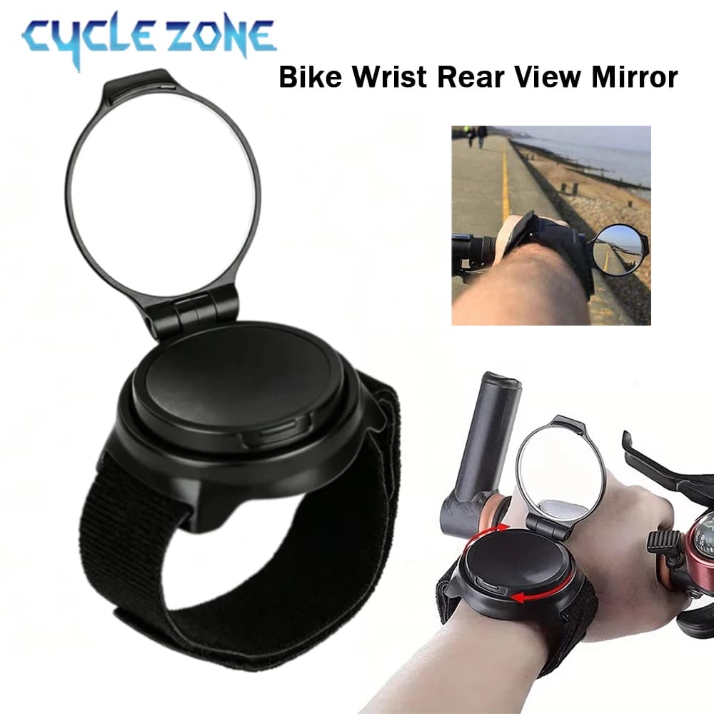Rotatable Bike Wrist Rear View Mirror Collapsible Wide Angle Cycling Arm Mirror Adjustable Velcro Strap Bicycle Safety Mirror