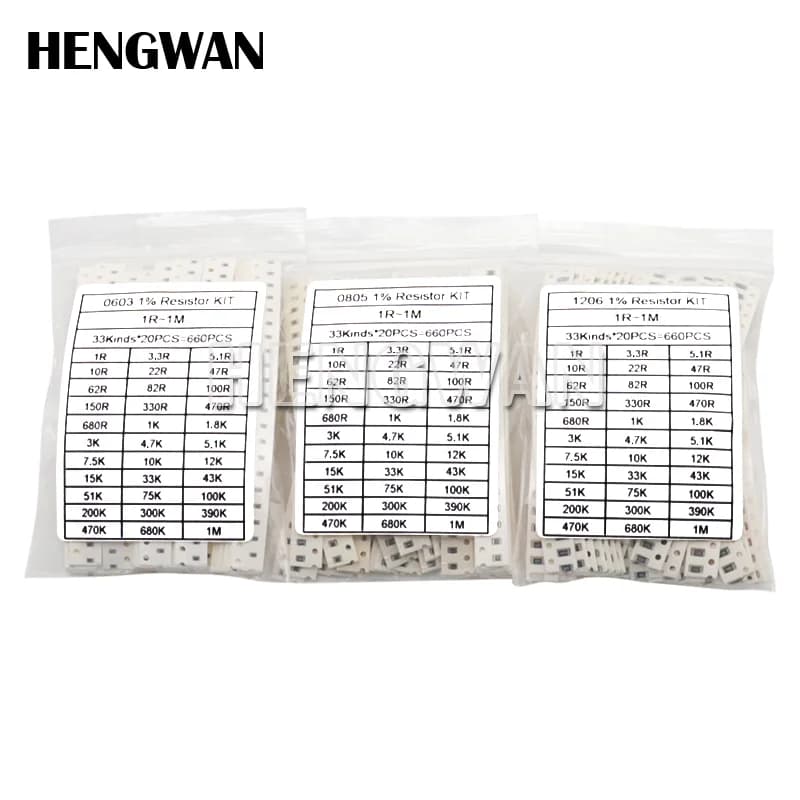 0402 0603 0805 1206 1210 2512 Kit assortito resistore SMD 10K 100K 1K 1R 100R 220R Resistenza 1% 5%