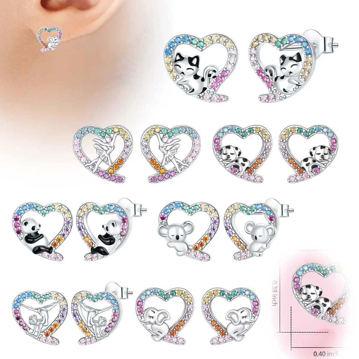S925 Sterling Silver Cat panda koala elephant Animal series Zircon Earrings for Women Luxury Jewelry Wedding Birthday Gift
