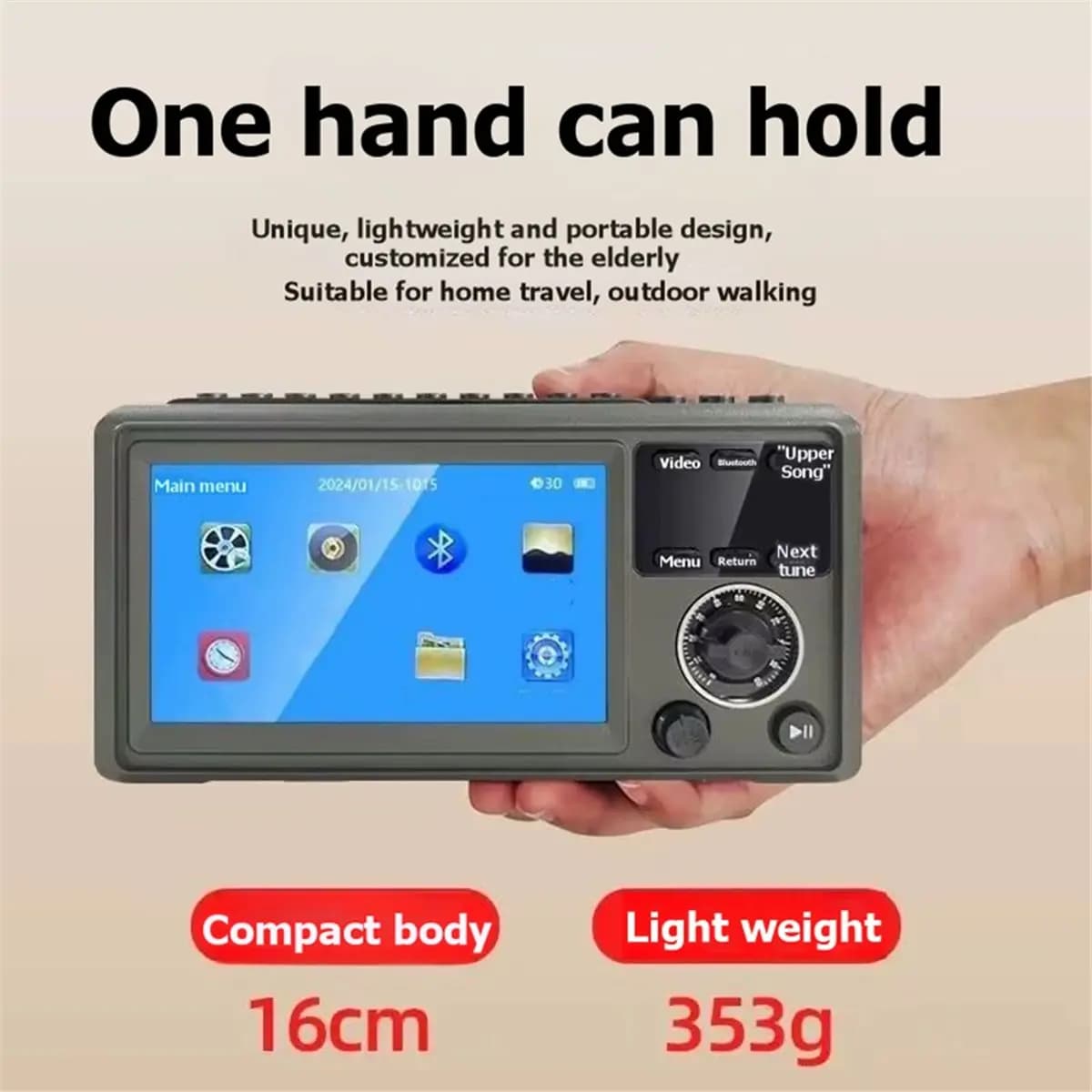 Friendly!Portable Video Machine 4.3 Inch Bluetooth Speaker SW MW FM Radio TF Card U Disk MP3 MP4 Player AUX Clock for Seniors