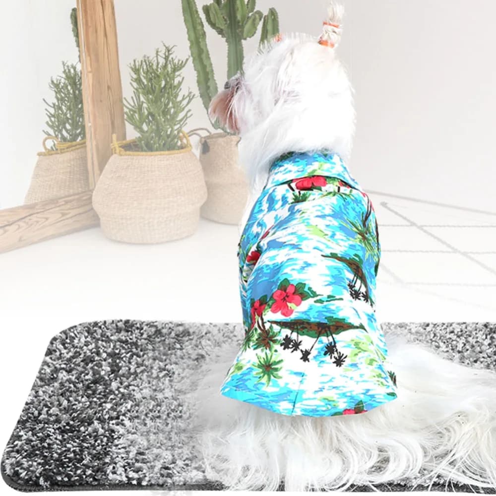 Pet Apparel Coconut Tree Print Pet Clothes Lightweight Soft Fabric Cat Shirt Loose Fit Multiple Sizes Dog Shirt Holiday Wear