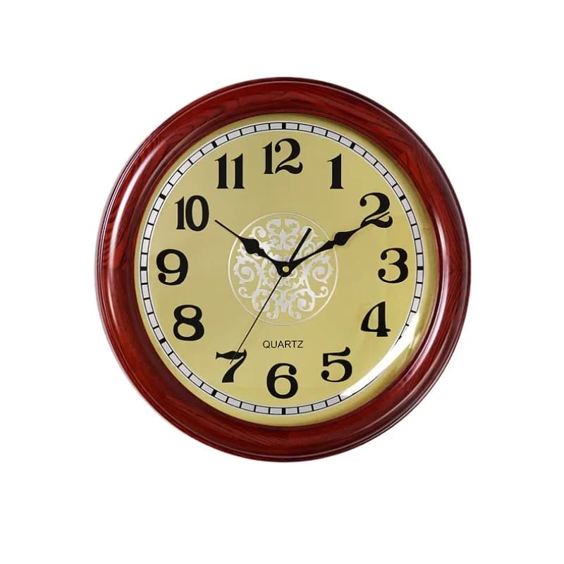 Living room solid wood wall clock, silent round wall mahogany wall watch, wall-mounted quartz clock