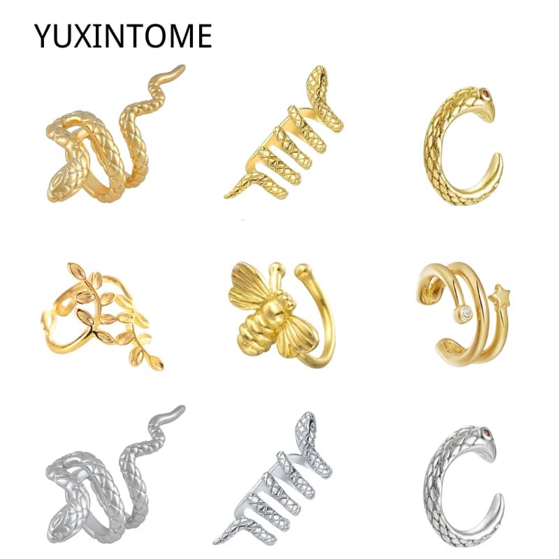1PC placcato oro 24K vintage creativo serpente/foglia in argento 925 orecchini a clip per le donne gotico senza piercing polsino dell'orecchio regalo del partito