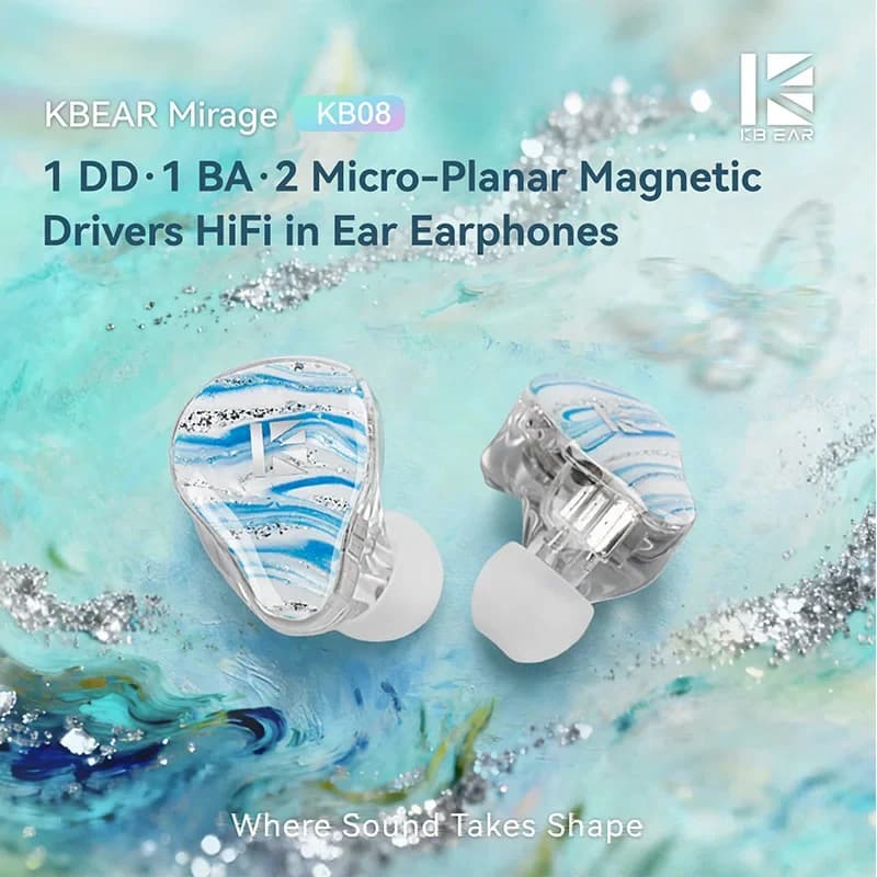 KBEAR Mirage KB08 1DD+1BA+2 Micro Planar Magnetic Drivers IEM Auxuriary HiFi in-ear with detachable cable 5N OFC