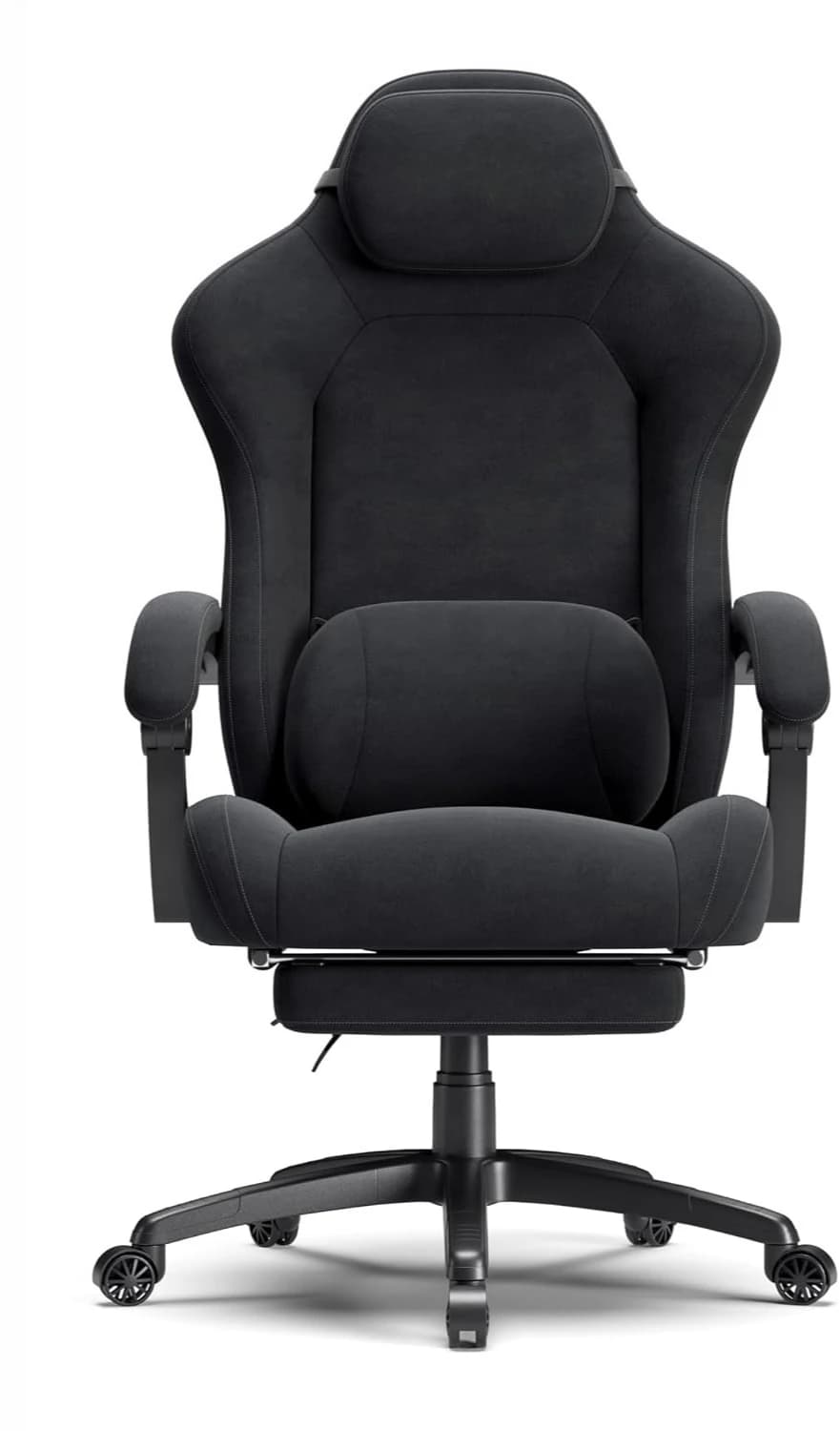 Gaming Chair Big and Tall, Suede Fabric with Pocket Spring Cushion, High Back Ergonomic with Footrest Black