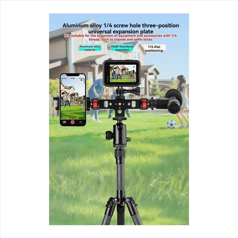 AAAEL-Adaptor Tripod Mount Triple Phone Holder 180-Degree Tilt Head For Camera, Microphone Light For Vlogging Live Streaming Too