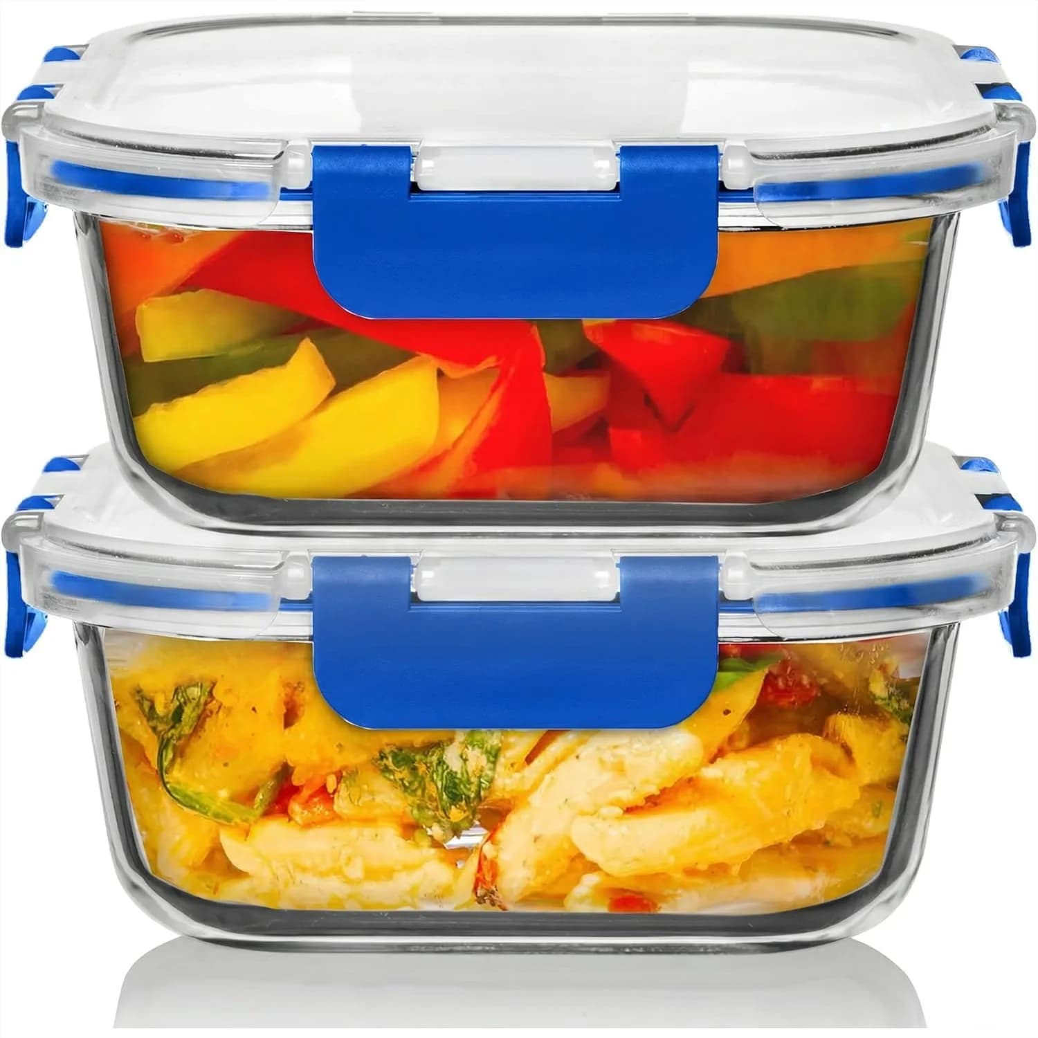 Set di 2 Contenitori in Vetro da 41 oz con Coperchi Ermetici per Preparazione Pasti, Avanzi e Pranzo
