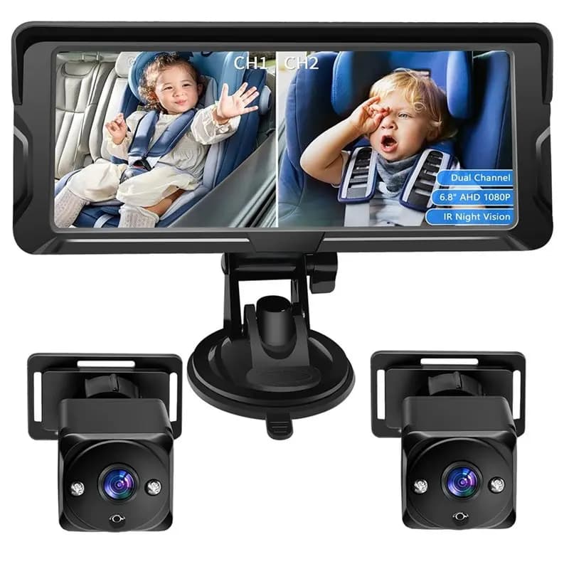 【PUBLICITY】Telecamera per auto per il monitoraggio dei bambini, doppio canale, display da 6,8 pollici 1080P con 2 telecamere IR per visione notturna, per auto B