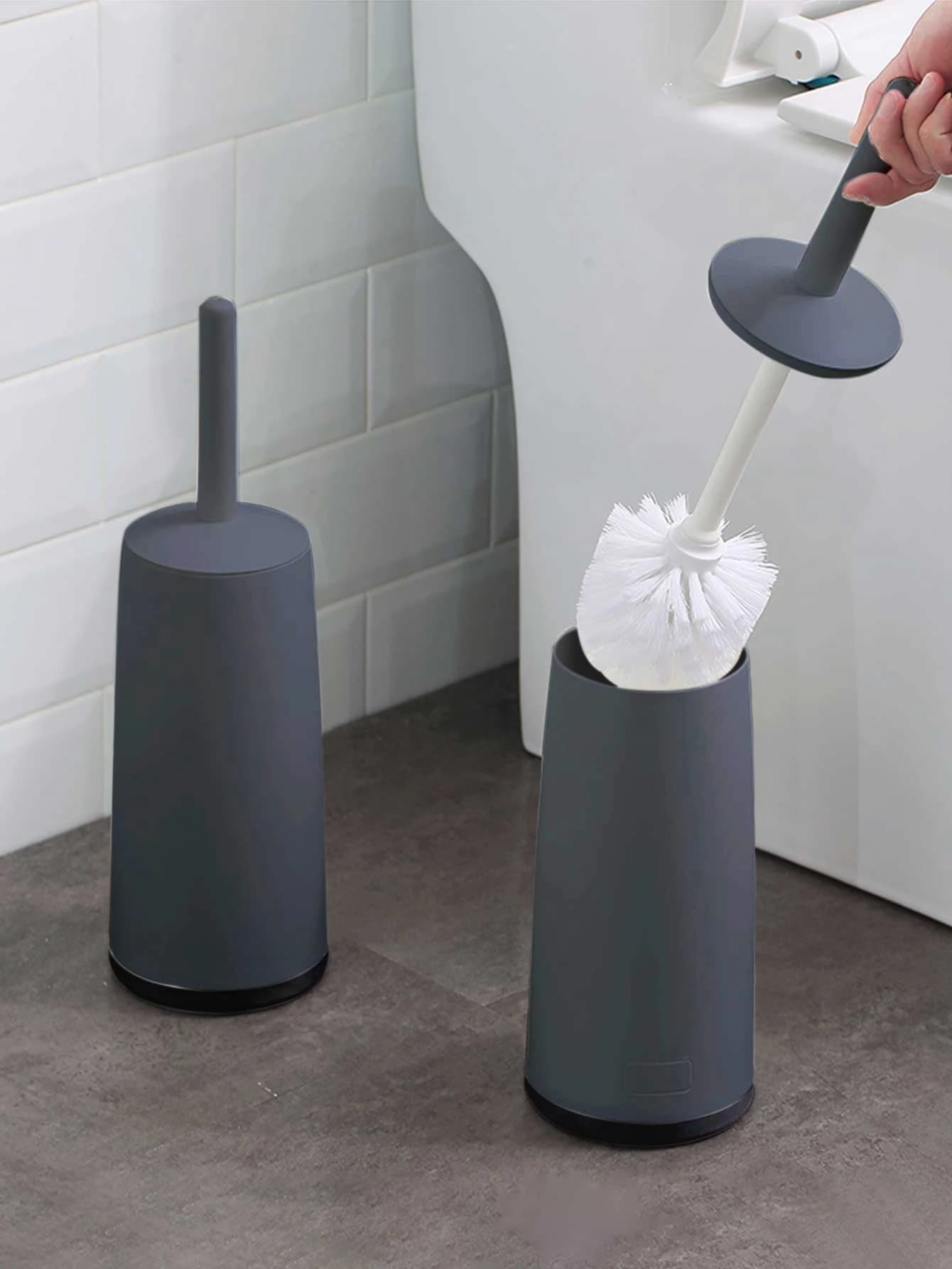 WORTHBUY Spazzola per WC in plastica con base autoportante, spazzola per la pulizia del WC con manico lungo, accessori per il bagno, strumenti per la pulizia