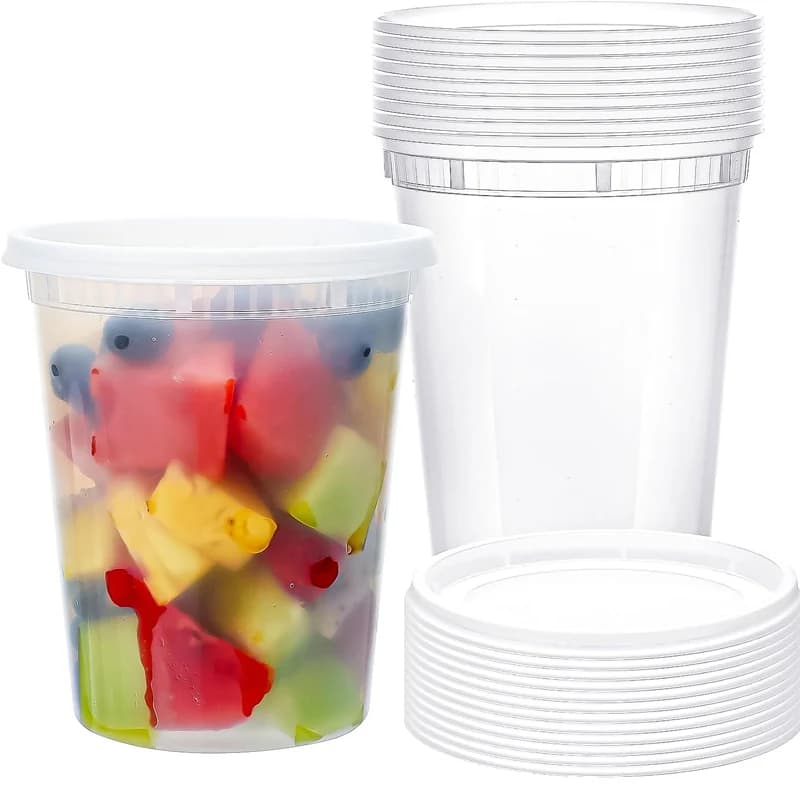24 contenitori per congelatore in plastica per alimenti Deli con coperchi ermetici vasetti Togo trasparenti usa e getta ciotole per insalata, zuppa, preparazione dei pasti