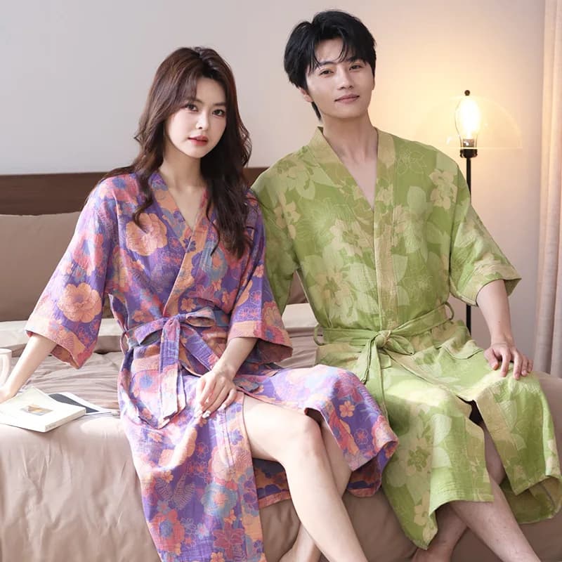 Thin spring and summer pyjamas Double layered gauze hoods in pure cotton Bathrobes to wear for home styles of torque fast water absorption