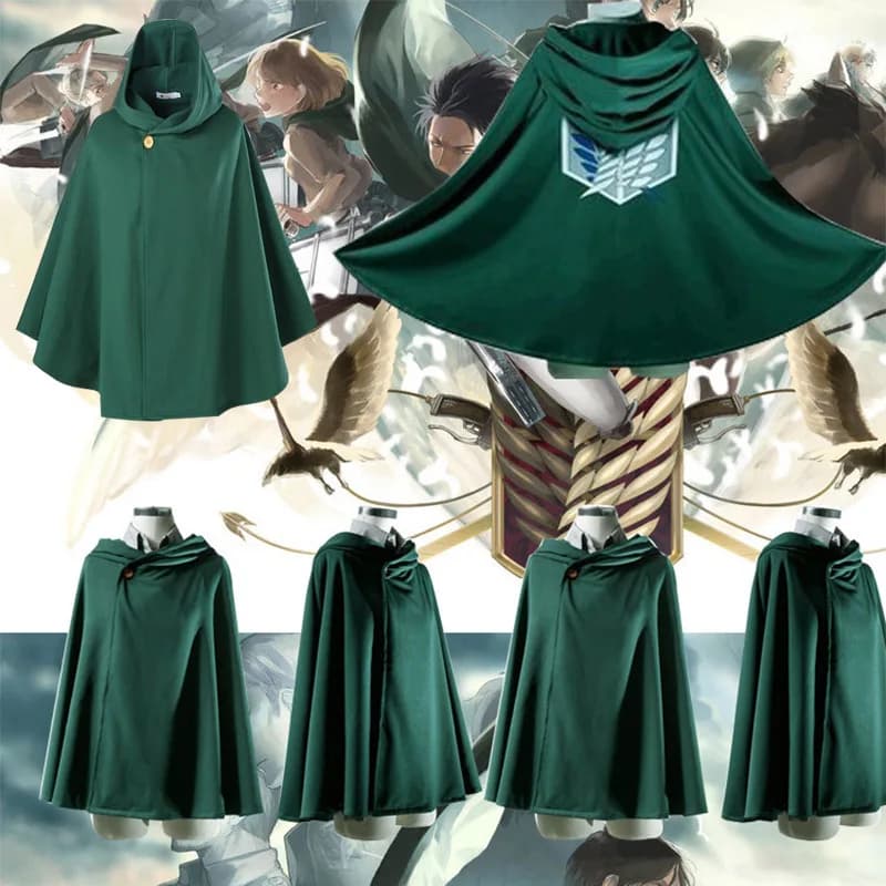 Halloween Bambini Anime Attacco su Titano Mantello Shingeki No Kyojin Scouting Legion Costume Cosplay Cos Mantello Verde Abbigliamento Uomo Donna