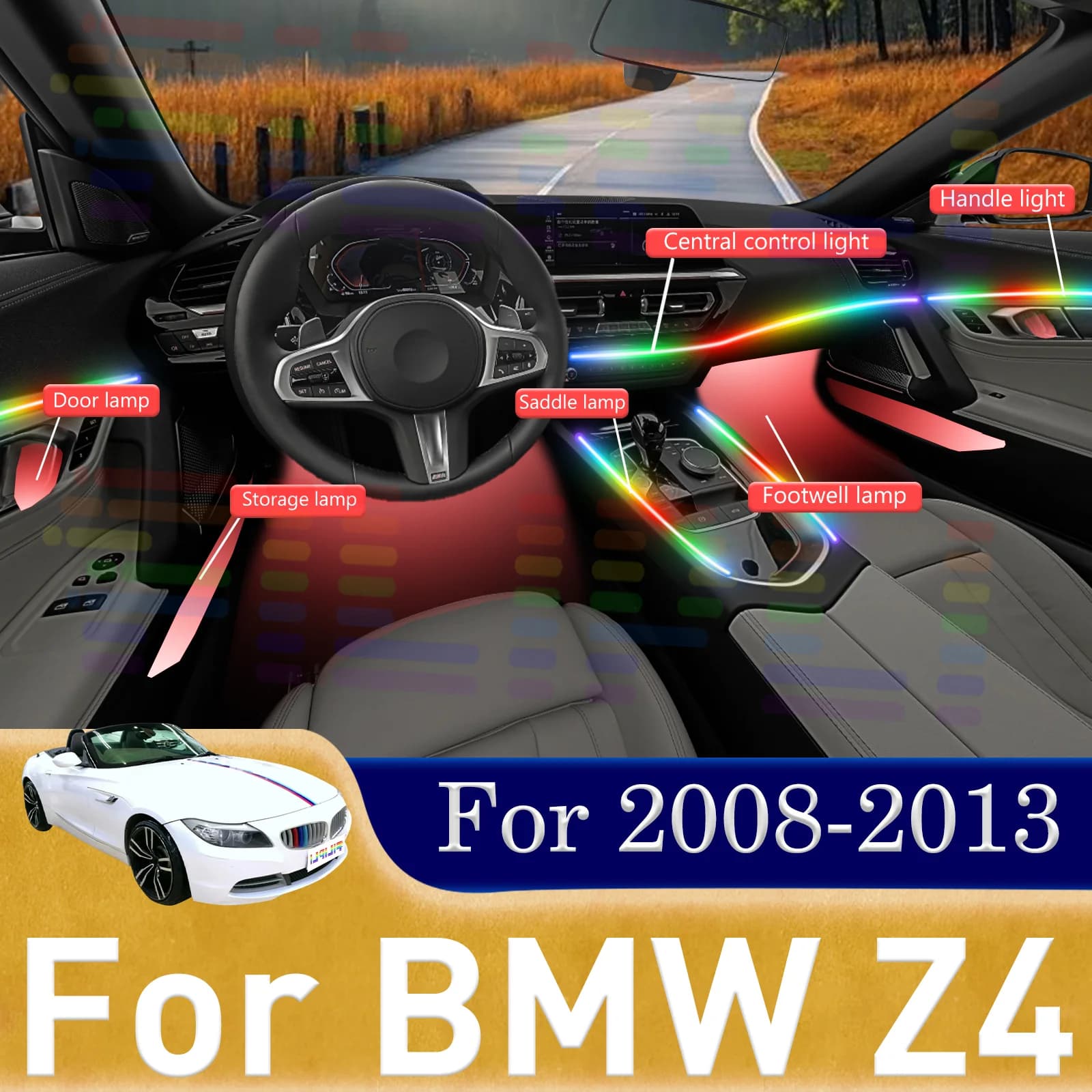 18 in 1 per BMW Z4 E85 E86 E89 Lampade LED Ambientali per Auto, Luci Atmosfera Colorate, Striscia Neon per Interni Auto, Illuminazione RGB 64 Colori