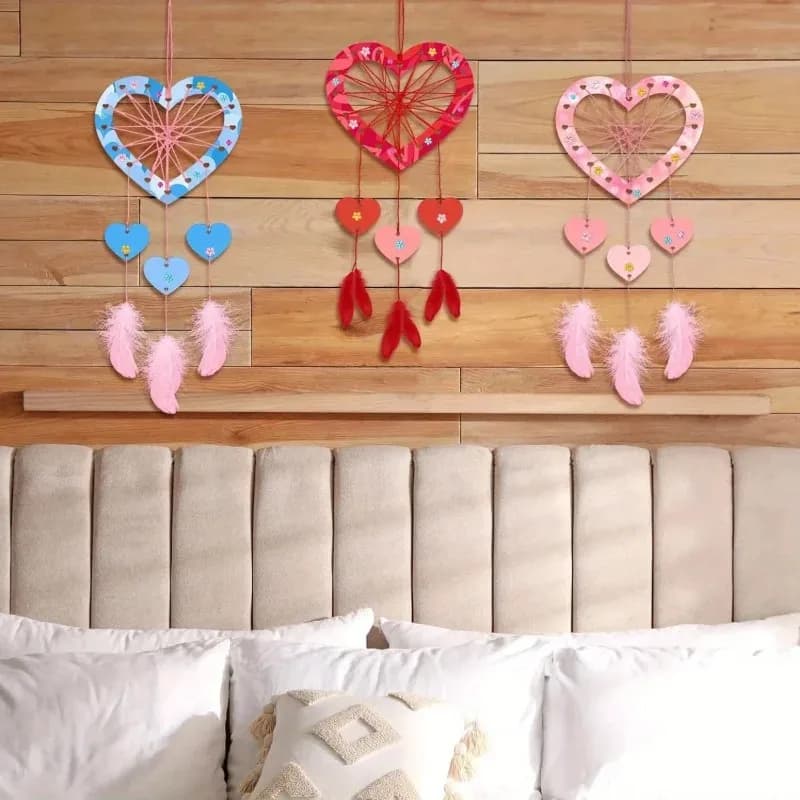 6 pack wooden heart-shaped dream catchers set for home decor mother's day birthday wedding party decorations