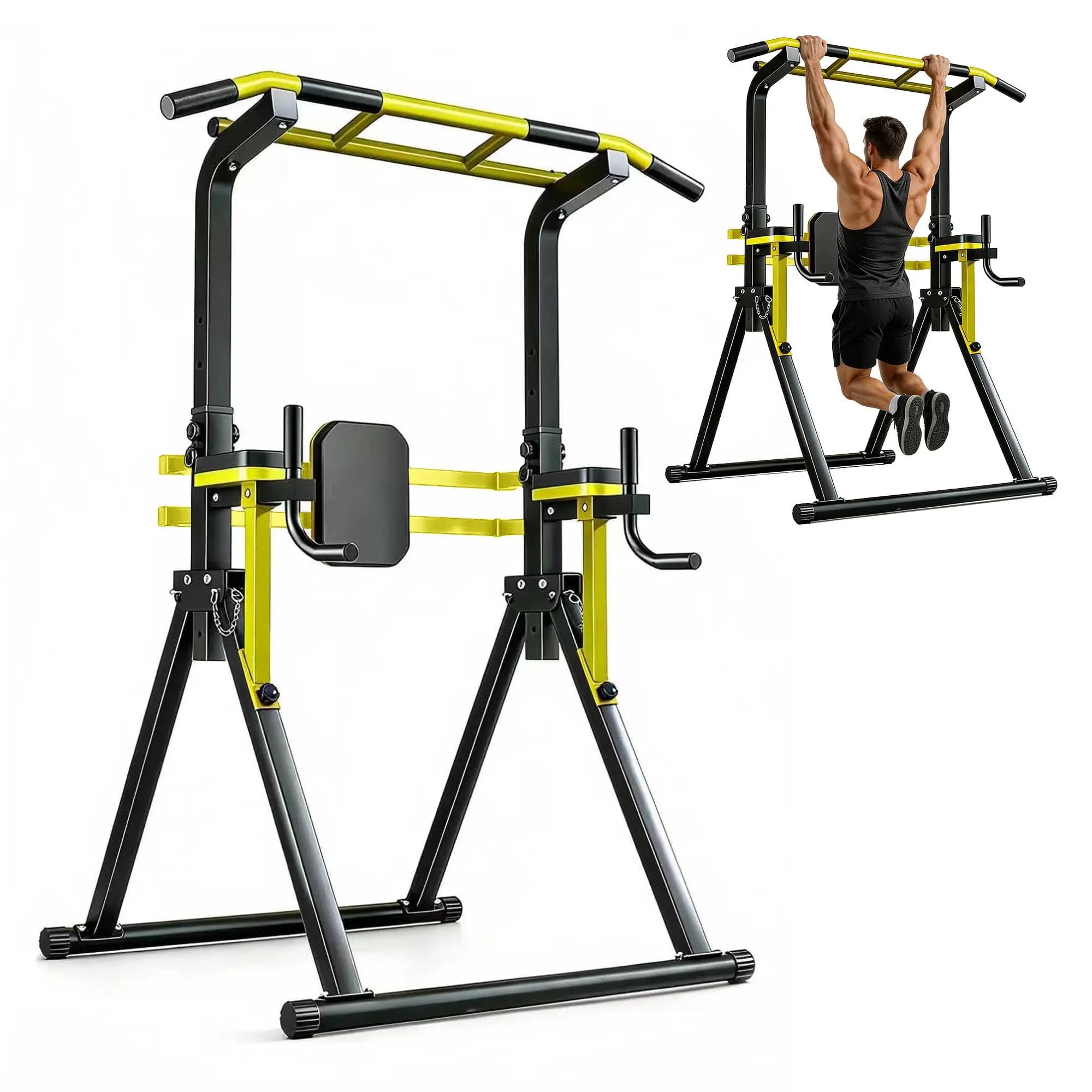 10-Level Adjustable Pull-Up Bar Station, Home Gym 440lb Steel Frame Multifunctional Strength Training