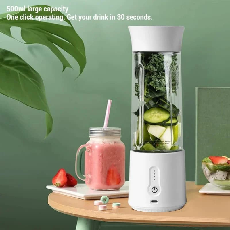 USB 500ml Rechargeable Portable Blender, Travel Spremiagrumi with 6 Blades, Touch Operation, Quick Charging