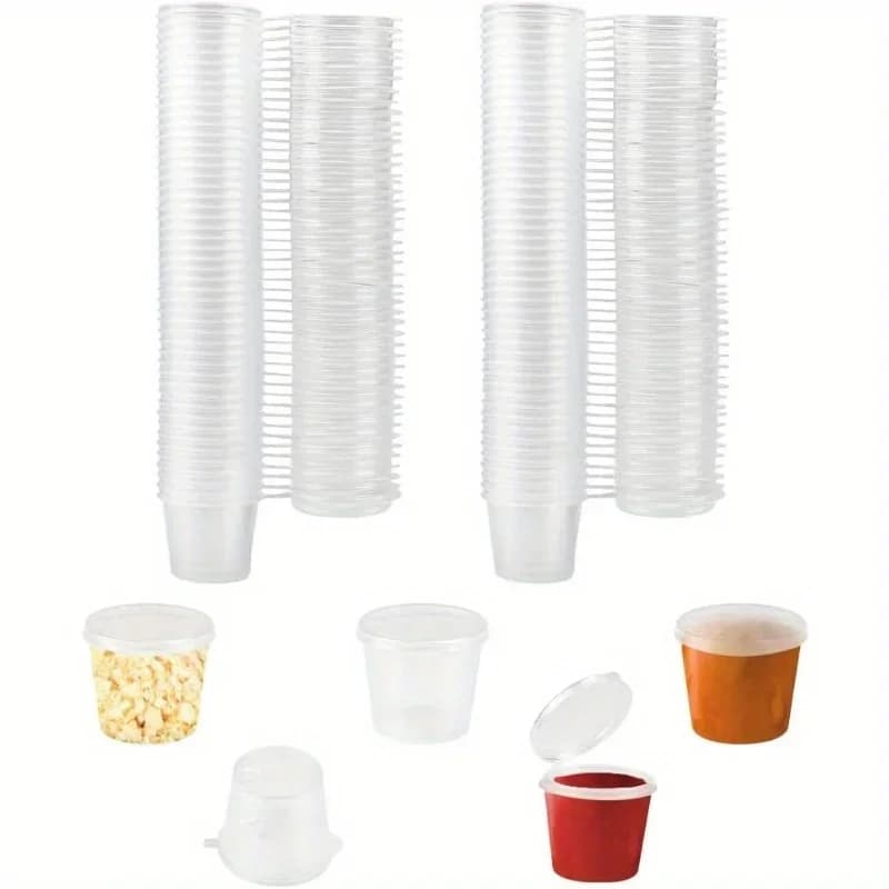 50-200 Pezzi Barattoli in Plastica Trasparente per Salse con Coperchi, Piccole Coppette Monouso per Alimenti, Contenitori per Salse per Conservazione in Cucina