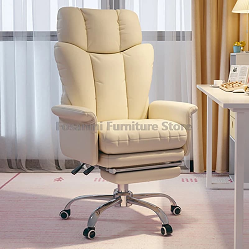 Sedia da ufficio regolabile in pelle con bracciolo curvo verso l'esterno Sedia da computer girevole reclinabile ergonomica Sedia da scrivania morbida per giochi domestici