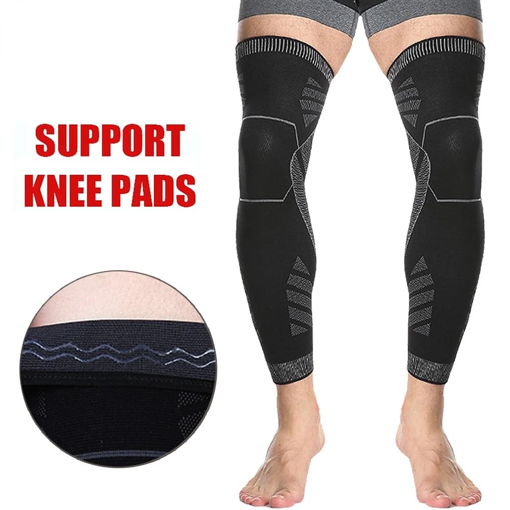 Manicotti a compressione per gambe lunghe, supporto per ginocchio lungo con maniche a gamba intera proteggi basket, calcio, sollievo dal dolore al ginocchio