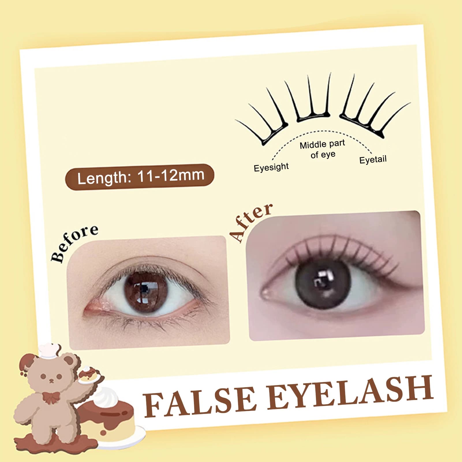 Fake eyelashes at 6 rows for girls, without glue, 11-12 mm, Korean manga style, for parties and trips, make-up that widens the eyes
