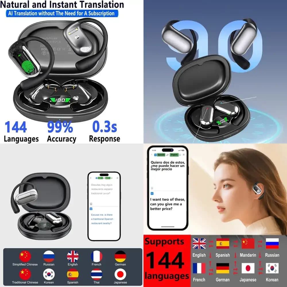 Auricolari Traduttori AI BT 5.4 con 144 Lingue, Cuffie OWS in Tempo Reale per Viaggi e Affari