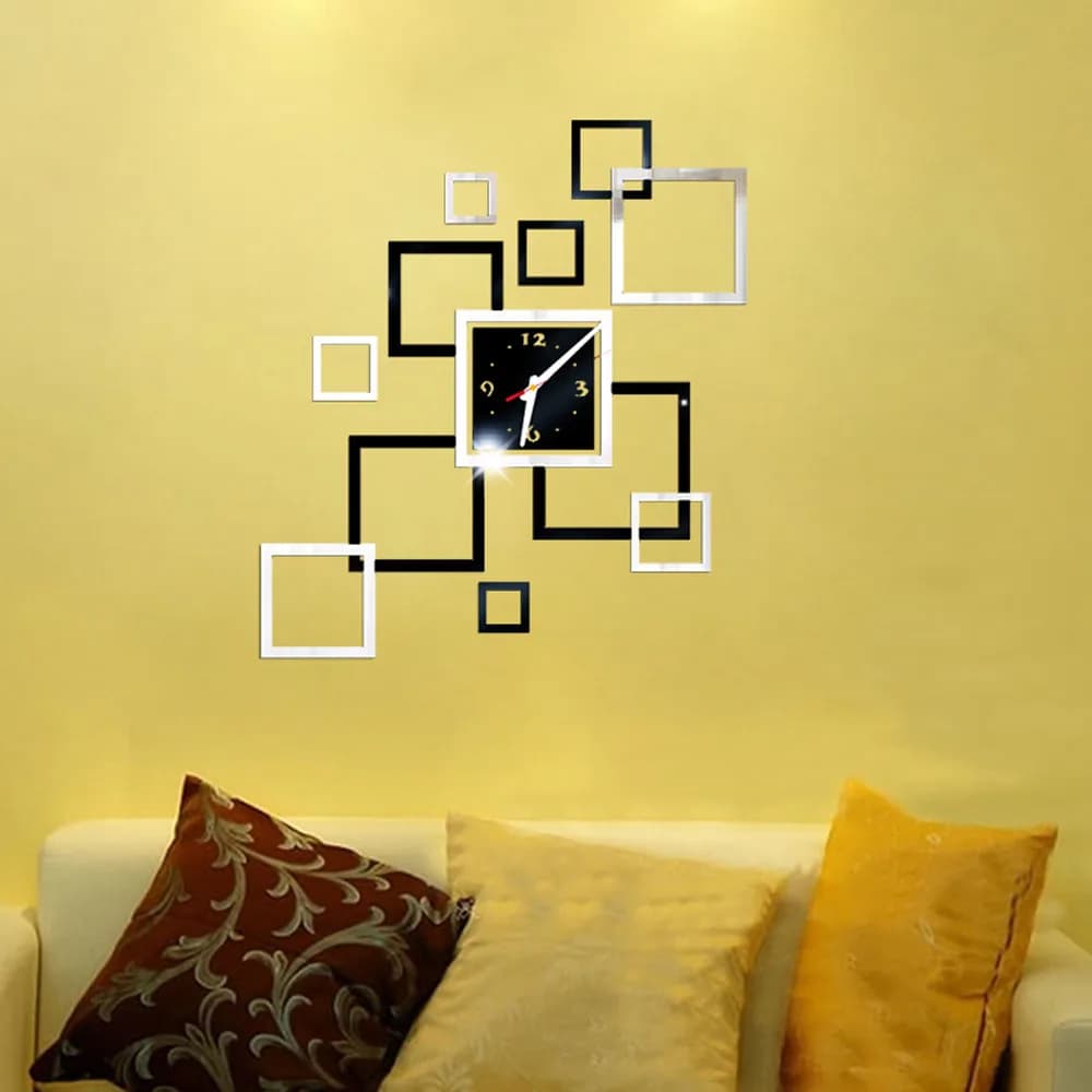 Wall clock for home 3d DIY Mirror Acrylic Wall decal Square Wall sticker Removable watch Modern design wall decoration for home