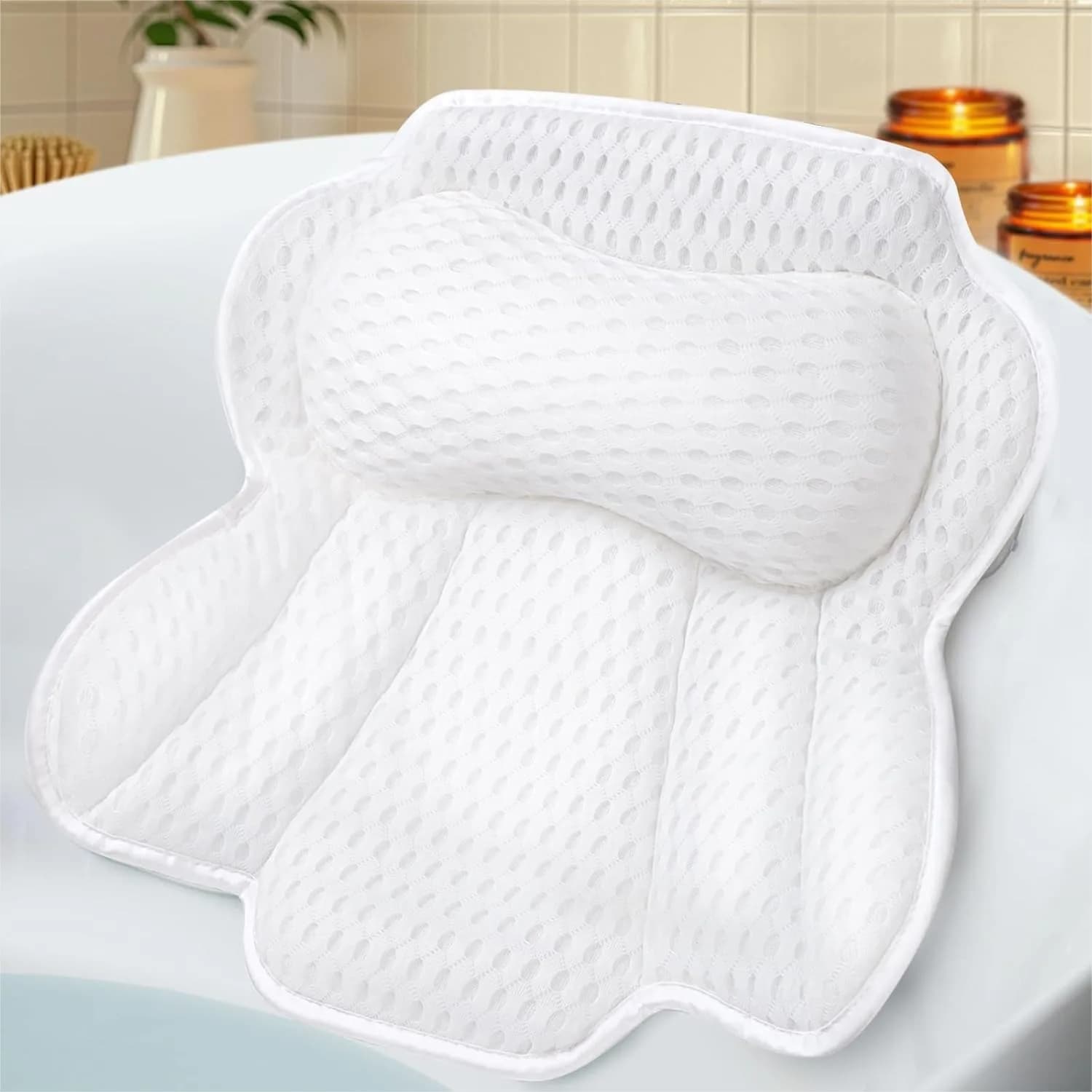 Cuscini da Bagno per Vasca, Cuscino Ergonomico per Vasca da Bagno per Supporto Testa Collo Schiena, Morbido Cuscino Spa Lavabile con Rete 4D e Antiscivolo
