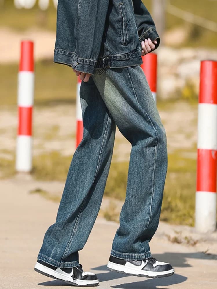 Waed Vintage Men's Jeans Straight Leg Drapey Slimming Capri Pants American Retro High Street Sle Spring Autumn Wear