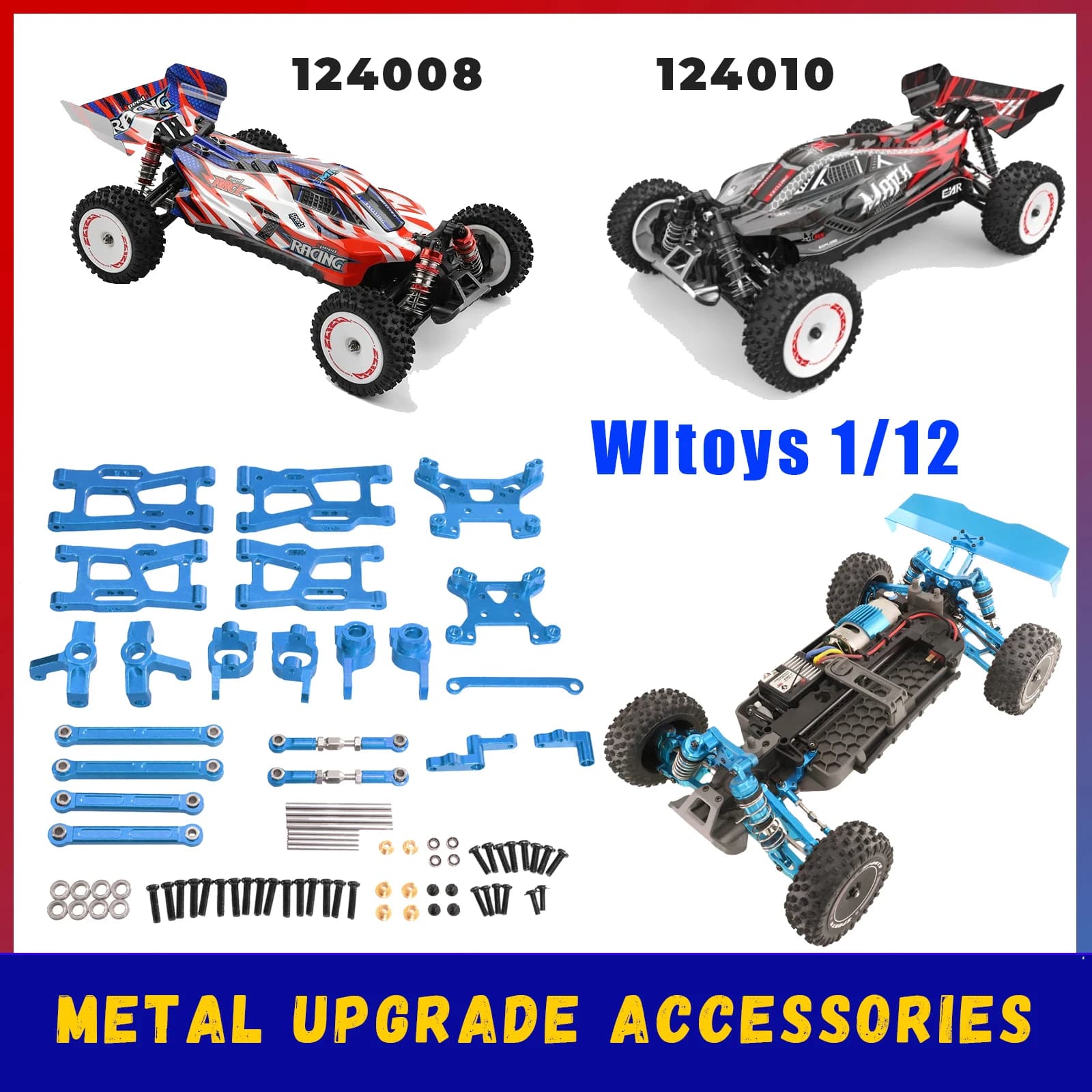 WLtoys 124008 124010 RC 1/12 Aggiornamento in metallo per telecomando auto forcellone tazza dello sterzo set da 8 pezzi di parti