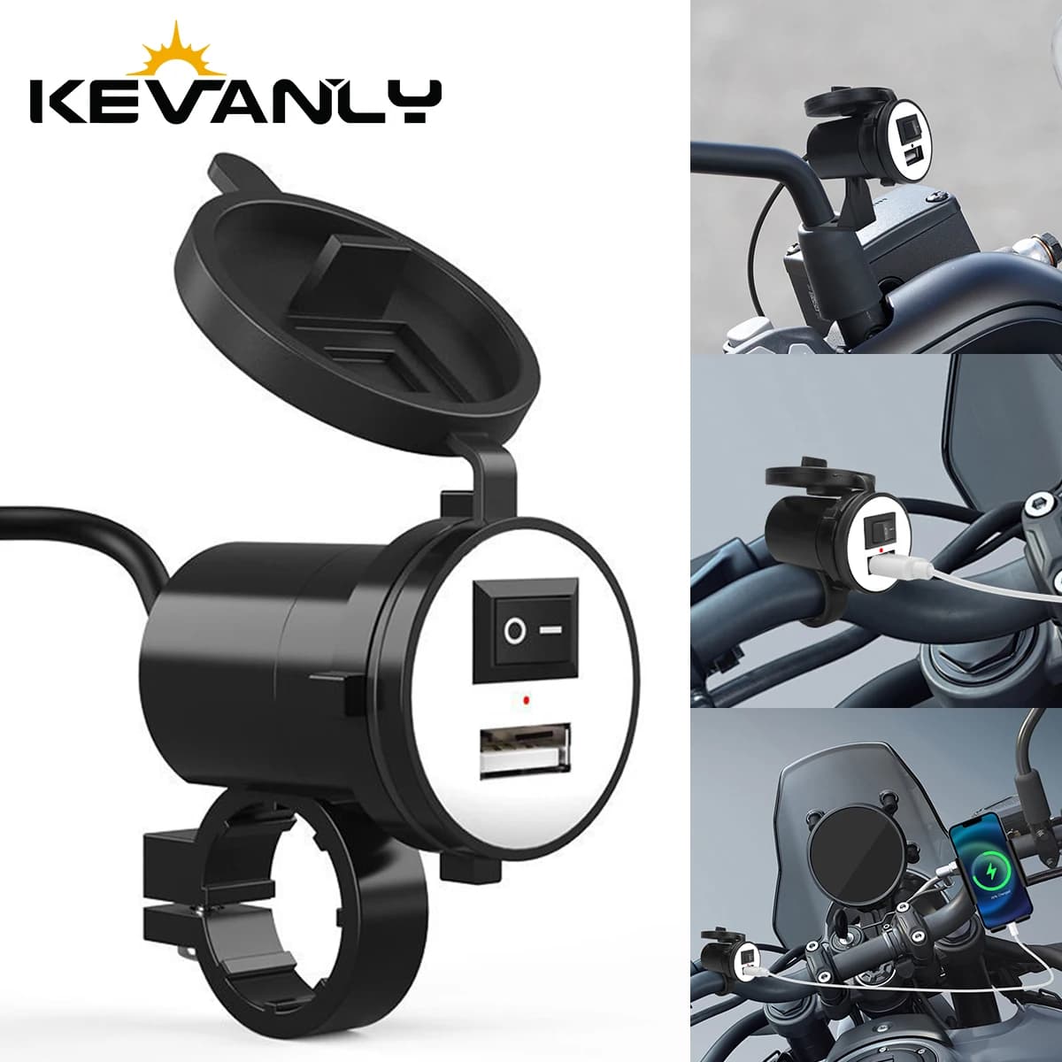 Adattatore di Alimentazione 12V/24V per Moto con Caricatore USB QC3.0 Rapido e Interruttore, Installazione sul Manubrio per Ricarica Telefono