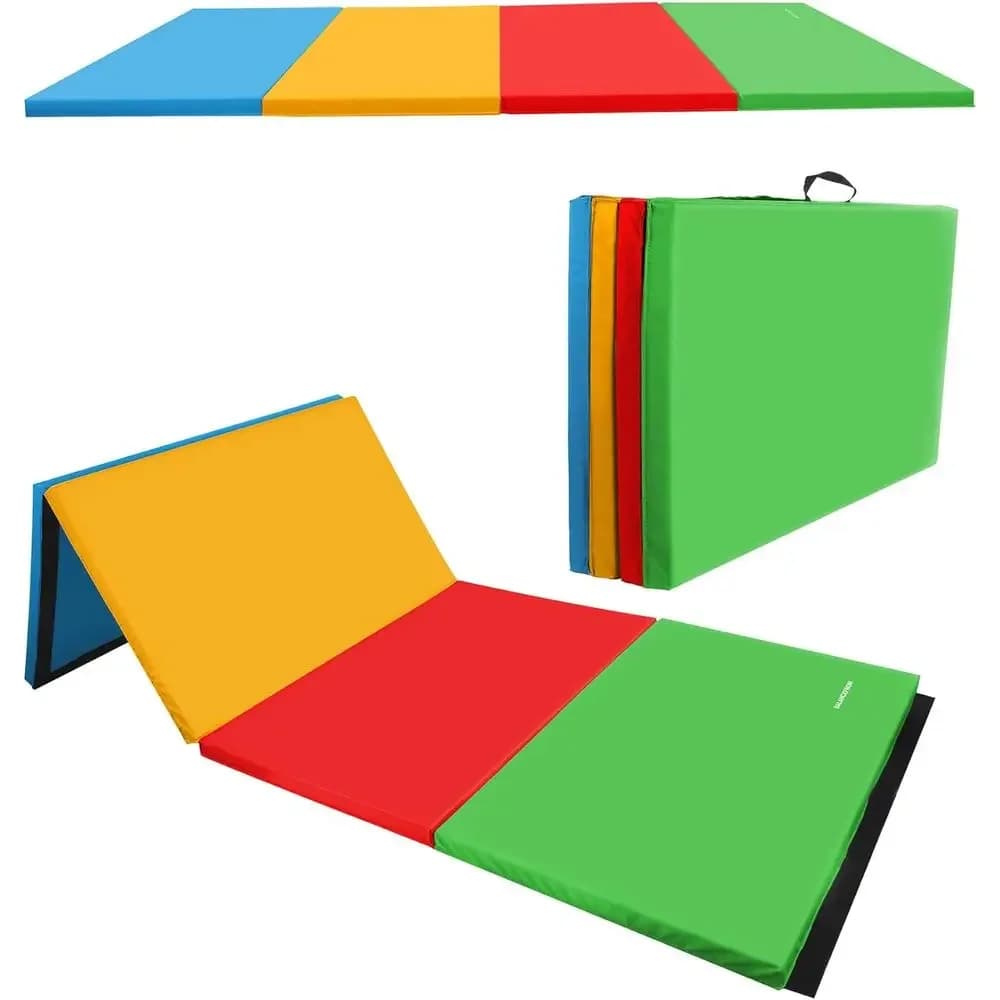 Tappetino da Ginnastica a 4 Pannelli Spesso 2 Pollici con Superficie in Vinile e Maniglie per Acrobazie, Yoga, Pilates, Allenamenti, Arti Marziali